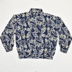 Darlyn Women's Bomber Jacket Full Zip Polyester Blue Paisley Size M Vintage USA